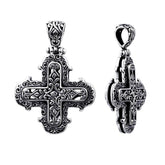 Handcrafted sterling silver cross pendant with Balinese scrollwork, artisan necklace.